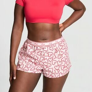 PINK Victoria's Secret Flannel Boxer Shorts - Candy Cane Heart Print NEW
